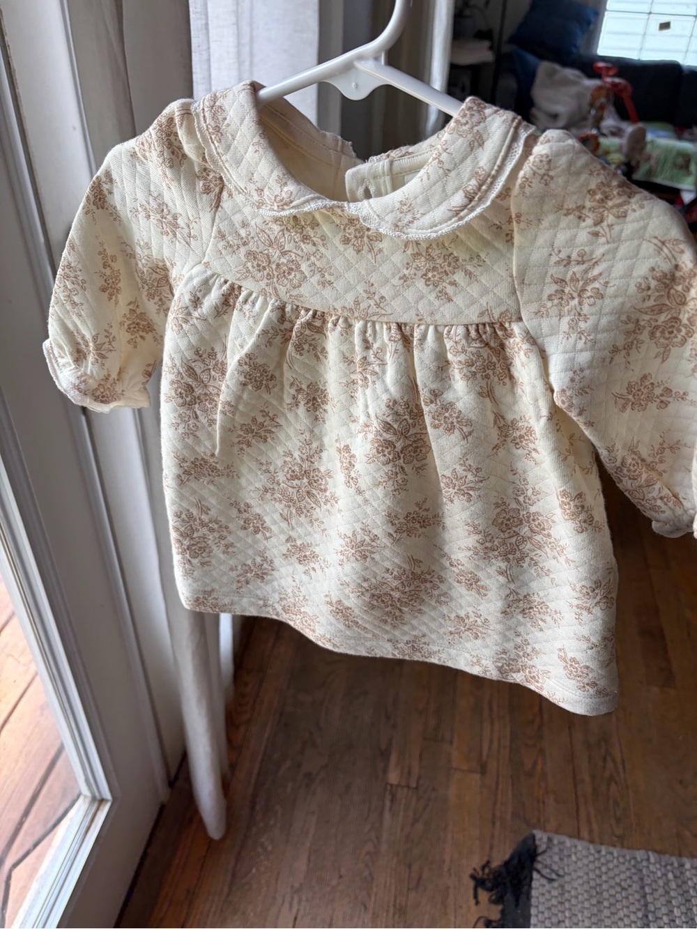 Janie and Jack Cream Quilted Floral Blouse with Brown Print